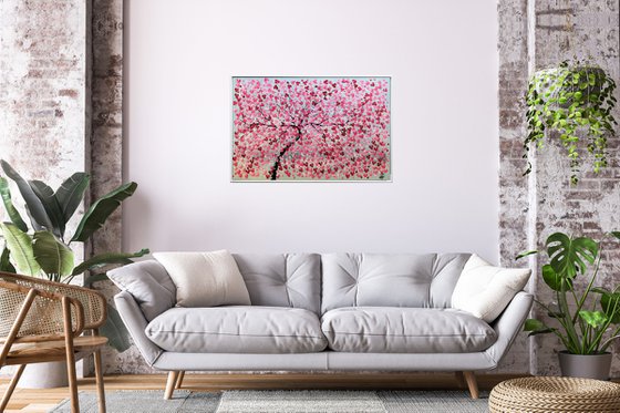 Alone   acrylic abstract painting cherry blossoms nature painting framed canvas wall art