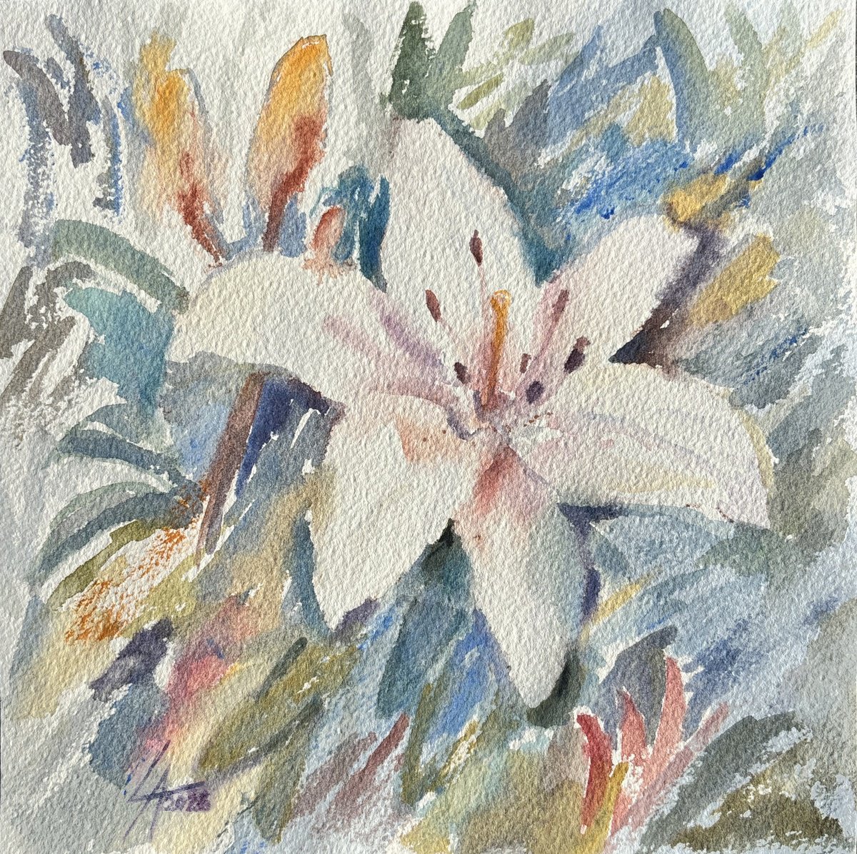 Impressionistic Drawing , Pearl White Lily By Elena Lykhodid, 9 X 9, Artwork For Sale On Artfinder