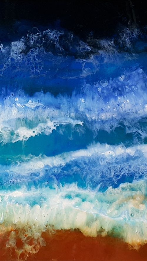Abstract Fluid original artwork, painting Sea Surf, sea waves, coast by Viktoria Lapteva