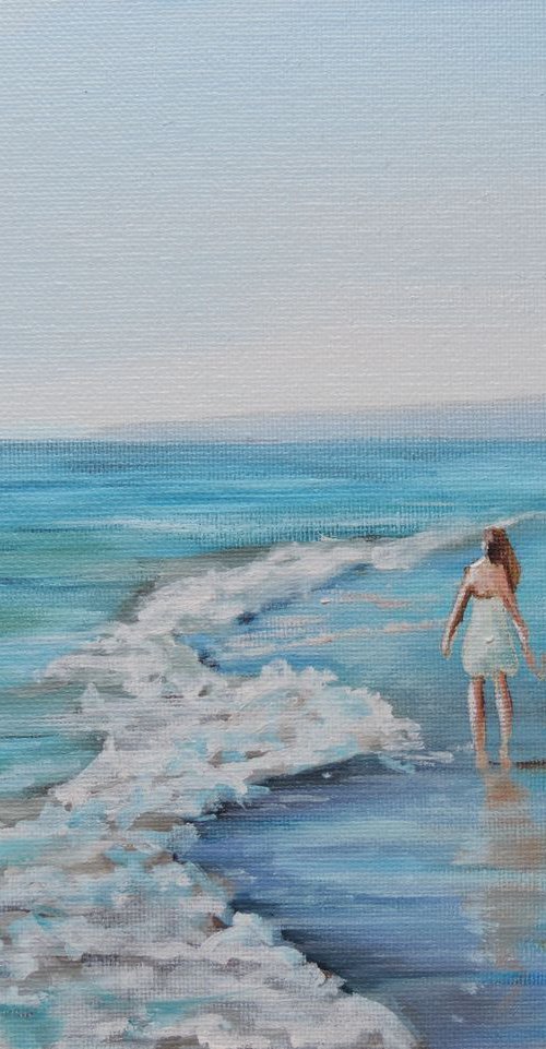 Beach scene Mother and Daughter oil painting by Gordon Bruce