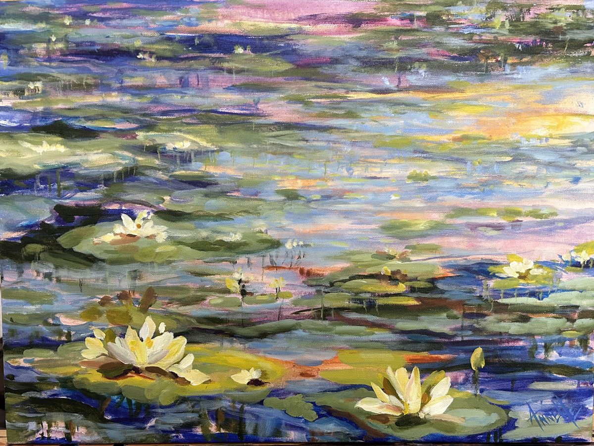 Impressionistic Botanical Acrylic Painting By Annette Wolters, 24 X 18, Unfolding, Original Artwork