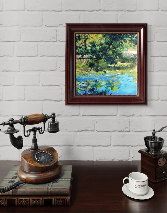 Waterlilies pond under the oak trees