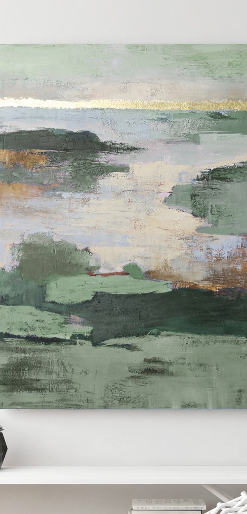 "Olive Estuary" Sage green abstract nature by Solomia