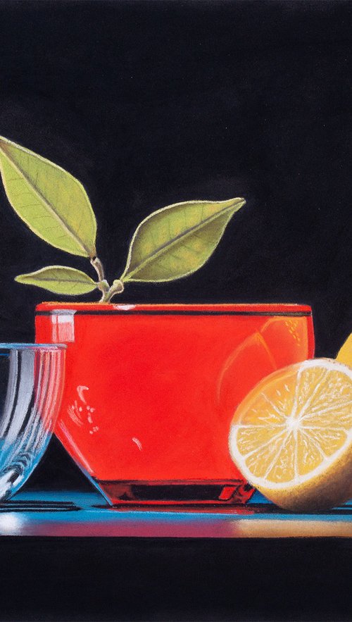 Glass Bowls, Twig and Lemons by Dietrich Moravec