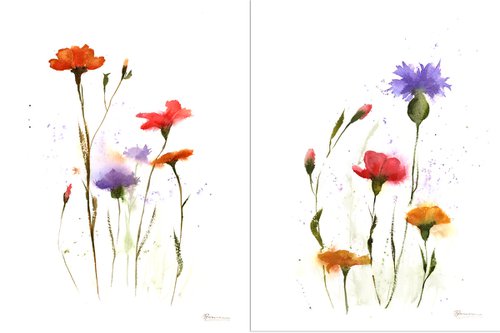 Set Of 2 Wildflower Paintings by Olga Shefranov (Tchefranov)