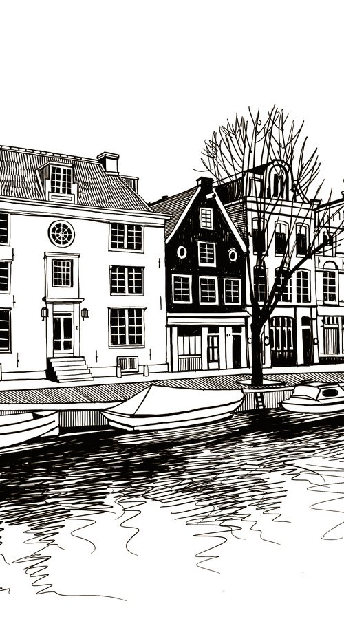 Boats on a canal of Amsterdam. by Tatiana Alekseeva