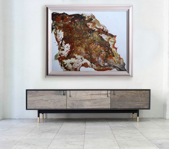 Eruption / Mixed Media Gold Copper Metallic Abstract Home Office