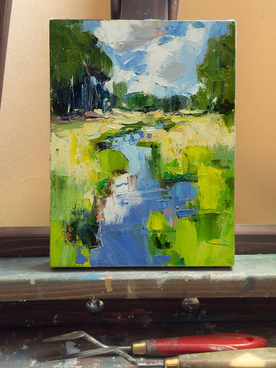 Impressionistic Landscape Oil Painting By Daria Zavadenko, 6 X 8, Green Silence, Original Artwork