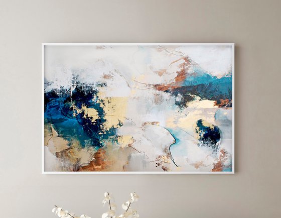 "Avalanche 5" Blue gold abstract acrylic art