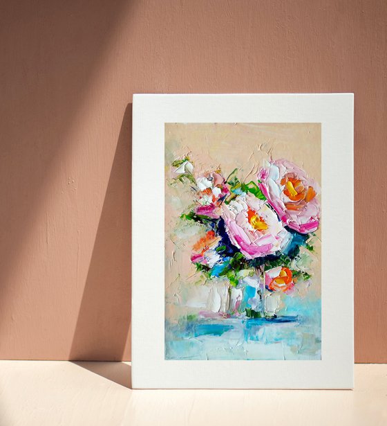 Floral Rose Painting Original Art Small Oil Artwork Flower Wall Art Mini Oil Painting