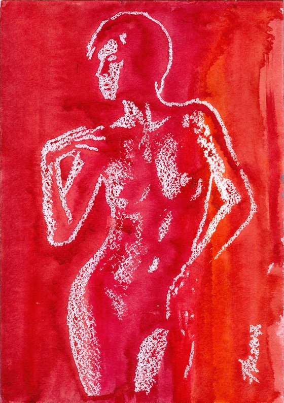 Nude on red #2. 21X29.5cm