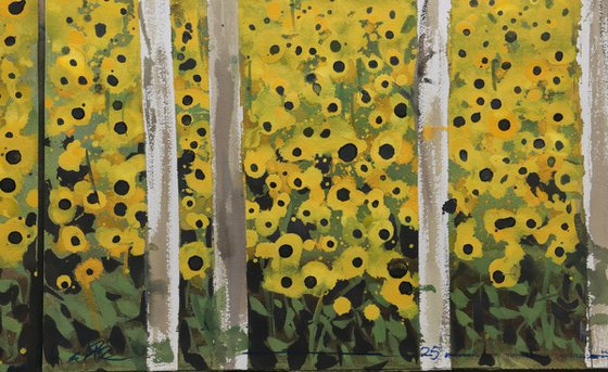 Sunflowers composed with trees