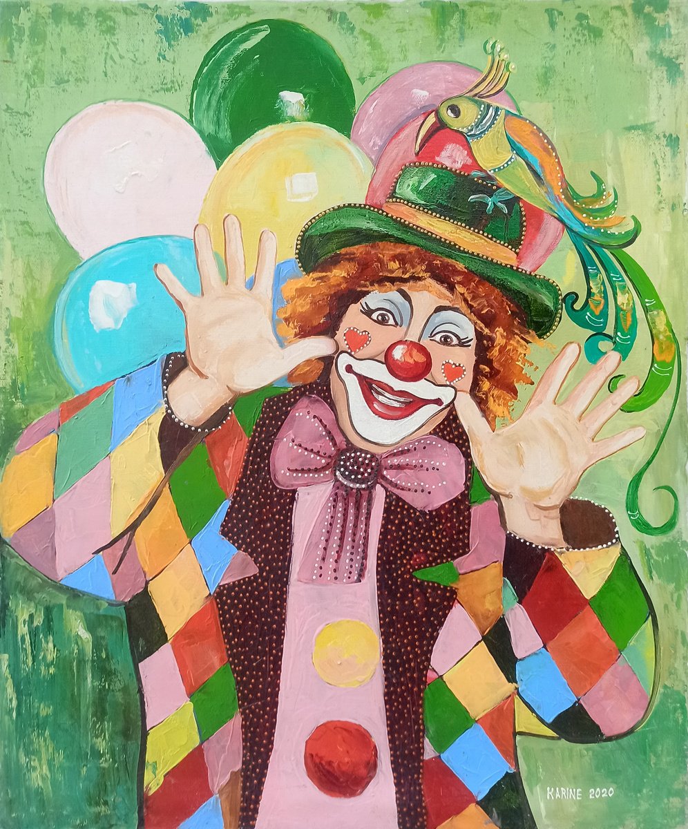Impressionistic Portrait Oil Painting By Karine Harutyunyan, 20 X 24", Jubilant Jester, Original Artwork