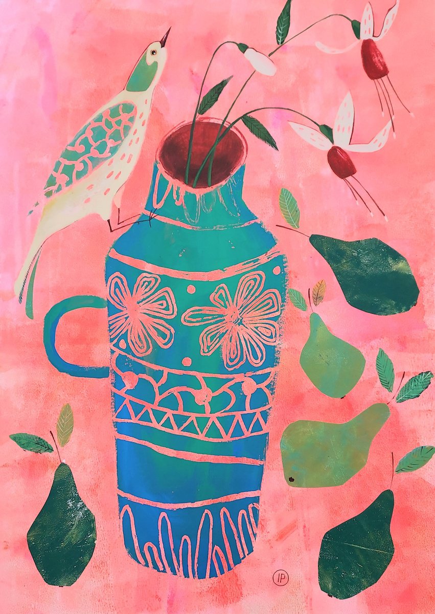 Impressionistic Still Life Acrylic Painting By Irina Plaksina, 17 X 23, Pears From The Old Garden, Original Artwork