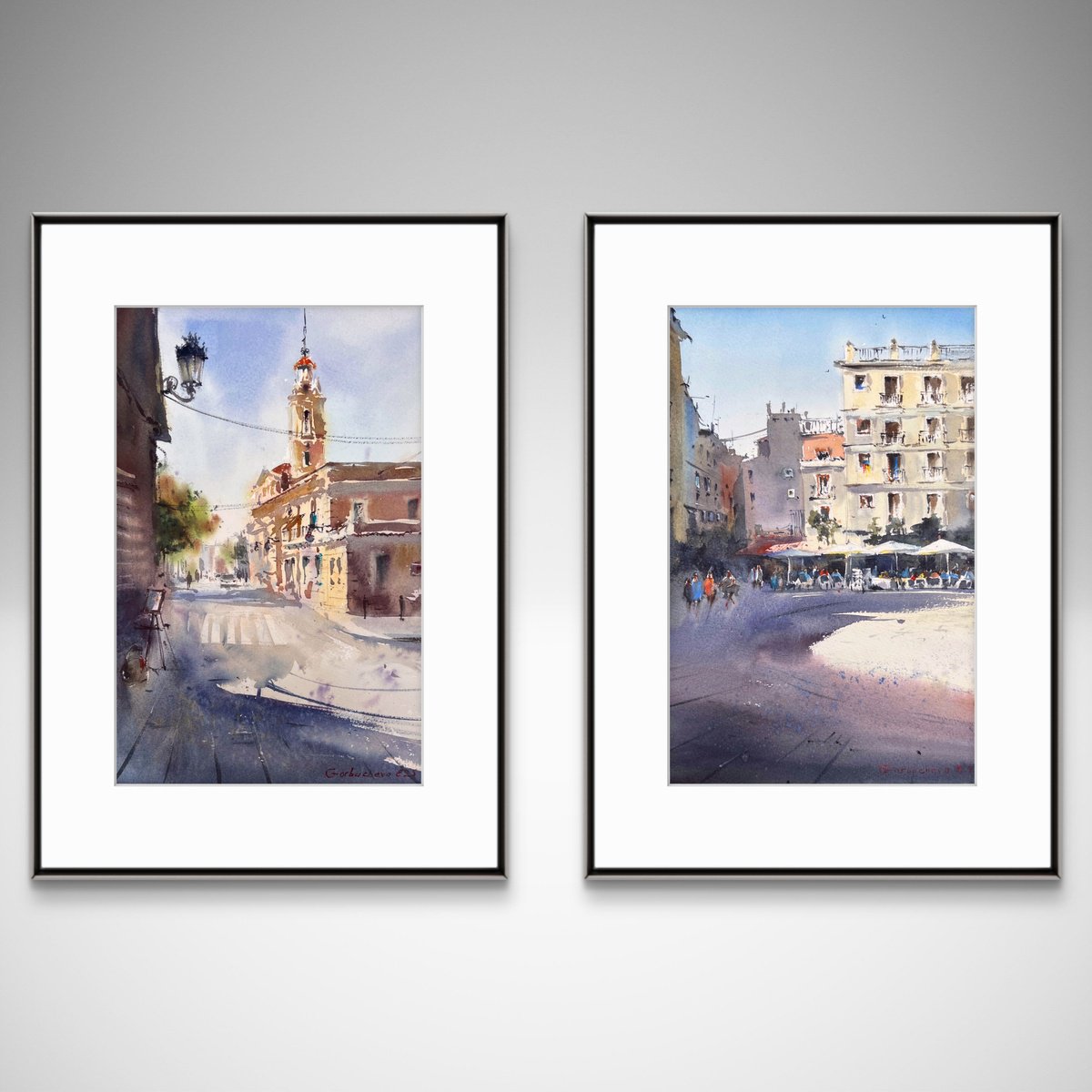 Impressionistic Watercolour , Moments In Valencia (Diptych) By Eugenia Gorbacheva, 17 X 12, Artwork For Sale On Artfinder
