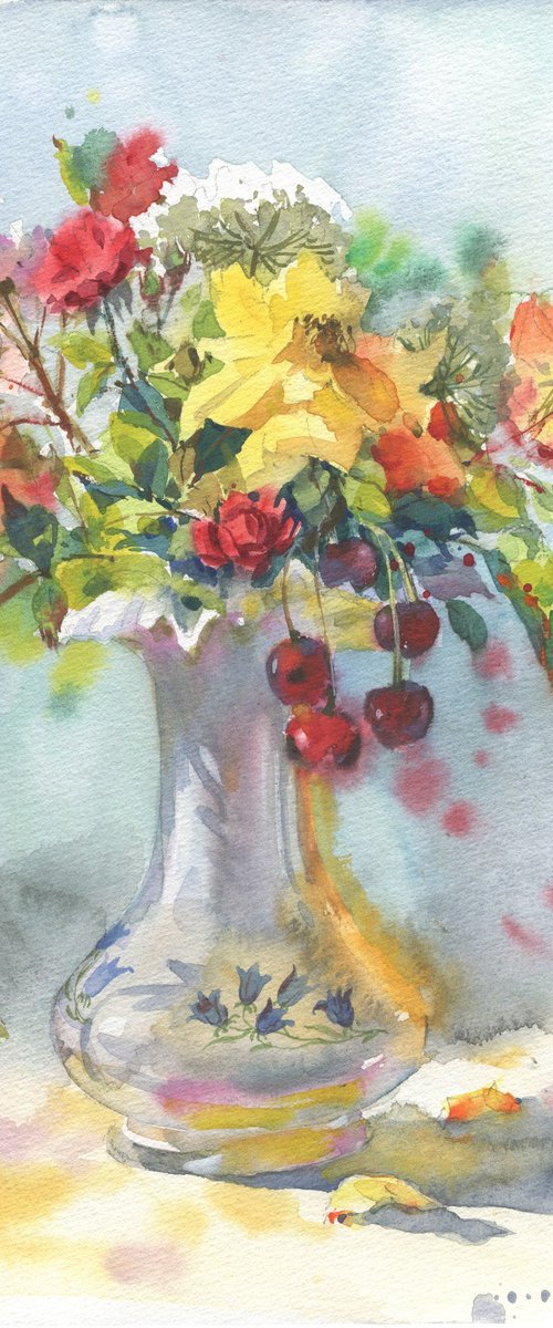 Vase of Flowers watercolor by Samira Yanushkova