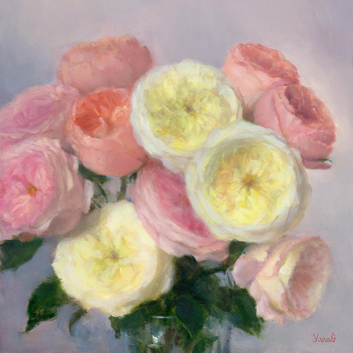 Tenderness. Garden Roses Contemporary Original Floral Still Life Oil Painting by Yana Golikova