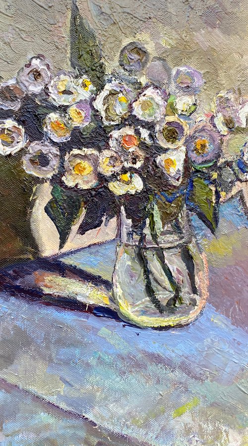 First Spring Flowers in a Glass Vase Still Life by Zurab Sharvadze