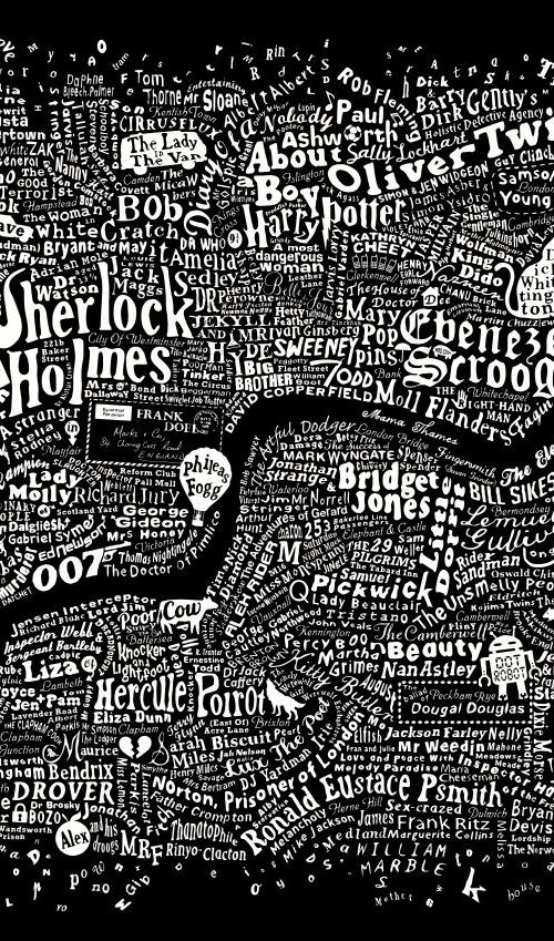 LITERARY LONDON MAP (Frayed edge, black) by Dex