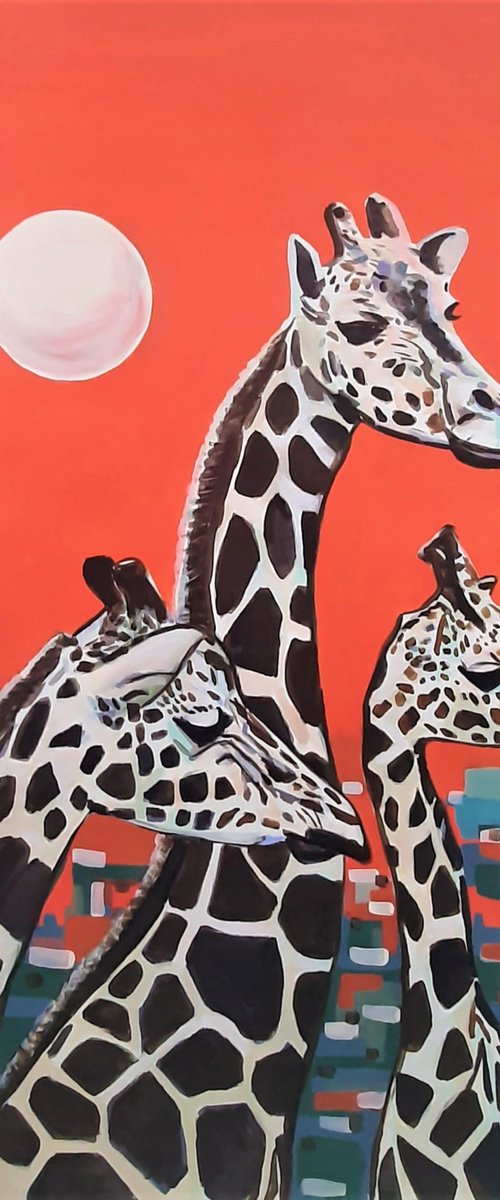 Giraffes / 100 X 70 cm by Alexandra Djokic