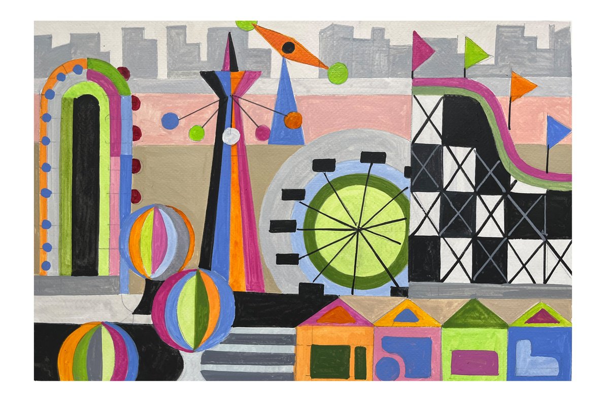 Urban And Pop Acrylic Painting , Coney-Island_03 By Andre Baldet, 17 X 11, Artwork For Sale On Artfinder