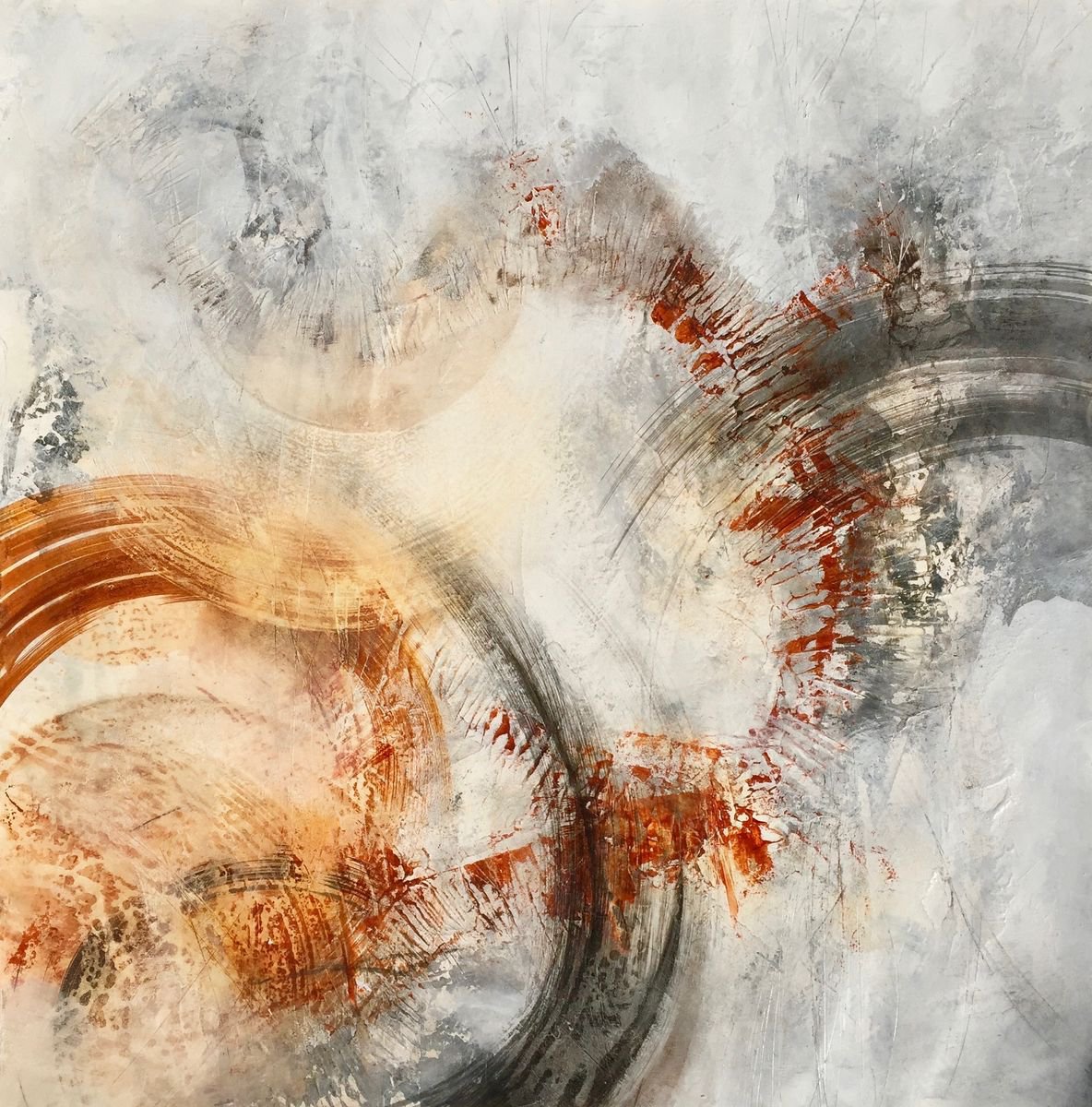 Organic Landscape Acrylic Painting By Natasha Dess, 28 X 28", Horizons Lointains, Original Artwork