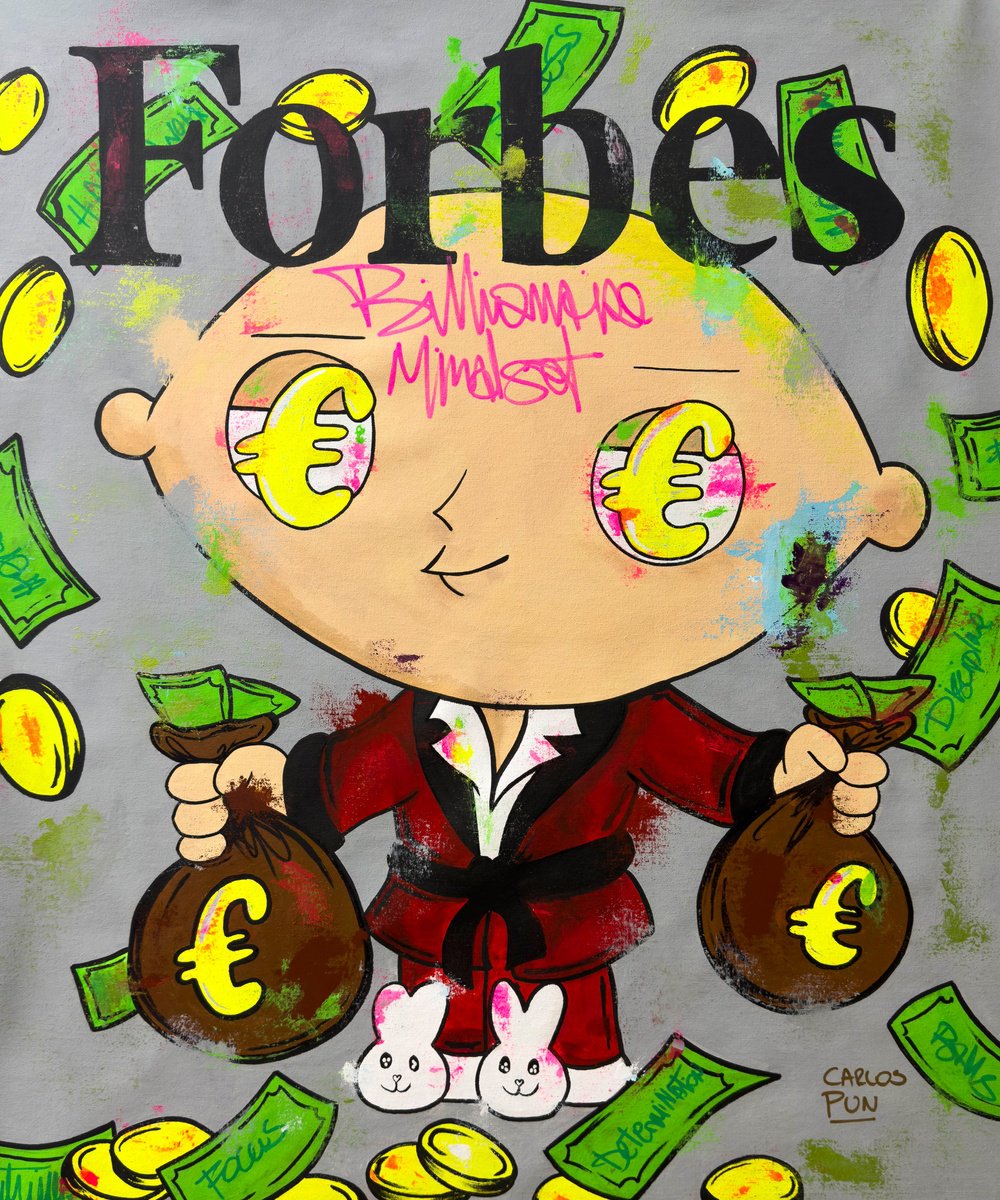 Cartoon Portrait Acrylic Painting By Carlos Pun Art, 28 X 35, Billionaire Mindset Ft Stewie Griffin - Forbes Magazine, Artfinder