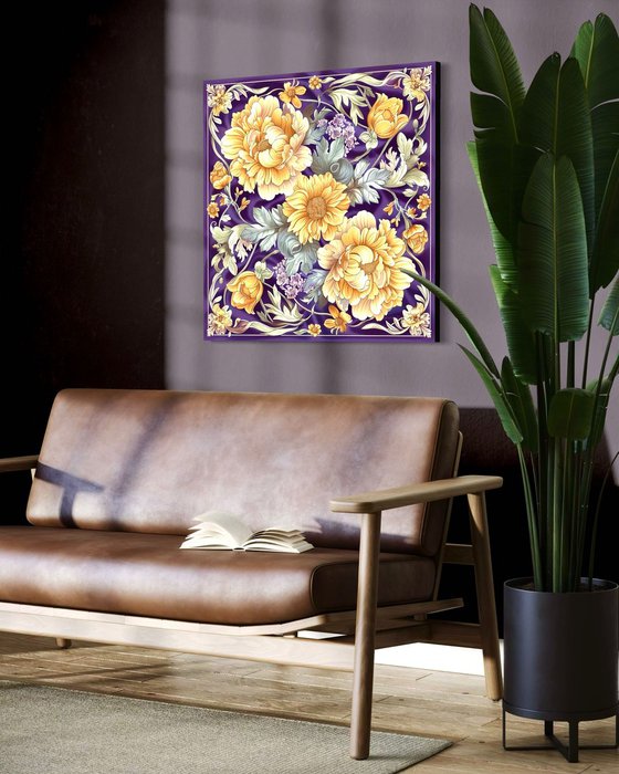 GOLDEN FLOWERS ON PURPLE SILK