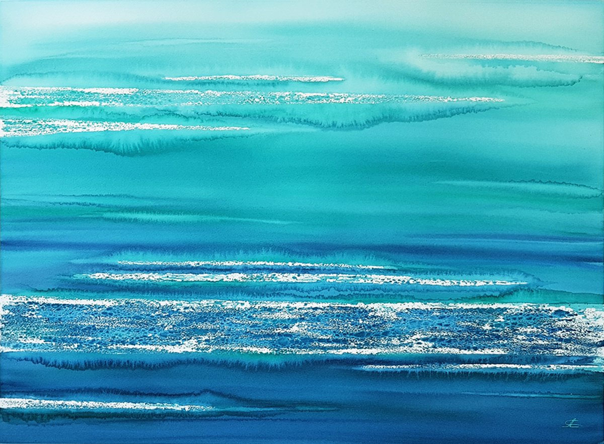 Abstract seascape #01 - Original watercolor painting by Svetlana Lileeva