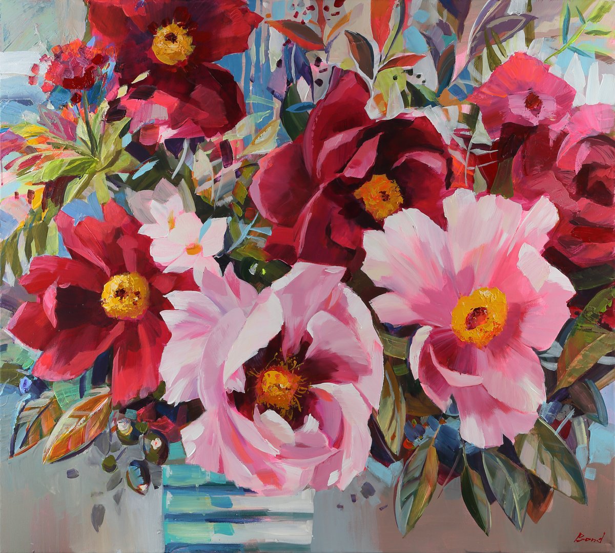 Impressionistic Still Life Acrylic Painting By Tetiana Bond, 39 X 35", Daydreaming Memories, Original Artwork