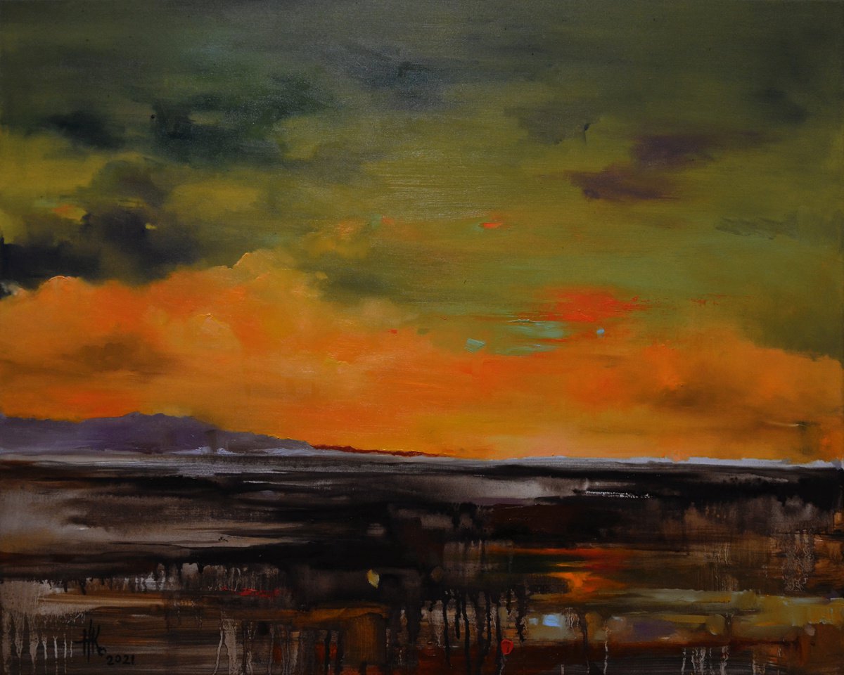 Expressive Landscape Oil Painting By Zhanna Kondratenko, 30 X 24", Frozen Instant, Original Artwork