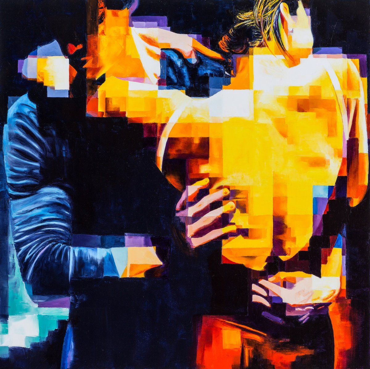 Urban And Pop Portrait Oil Painting By Assunta Cassa, 39 X 39, Perdersi Per Ritrovarsi, Original Artwork