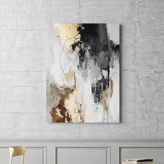 "Gray Flux 3" Gray gold white abstract art