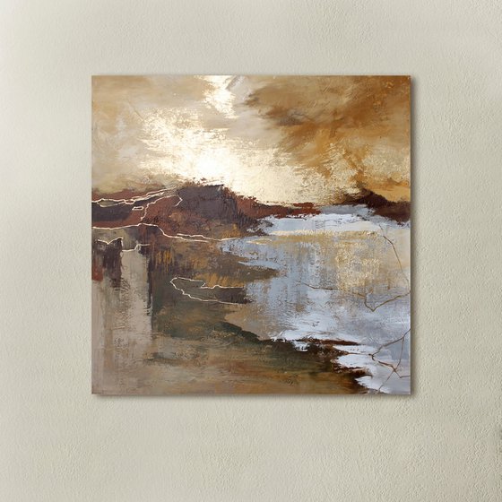 "Canyon 2" Abstract brown beige gold art