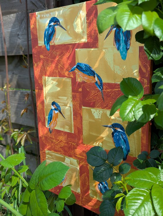 Seven kingfishers in acrylic