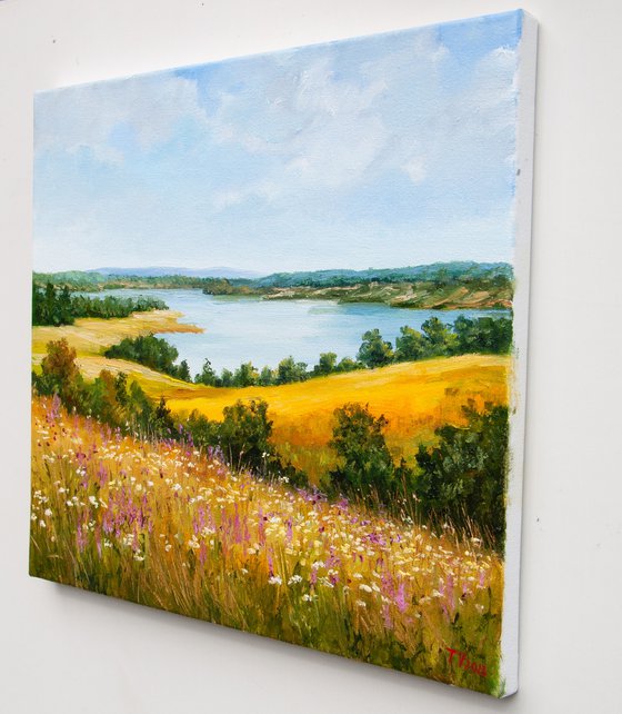 Summer landscape. Oil painting. Original Art. 12 x 14