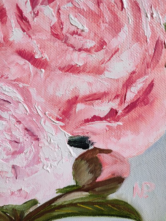 Peonies for her, small, gift, flowers, original floral oil painting