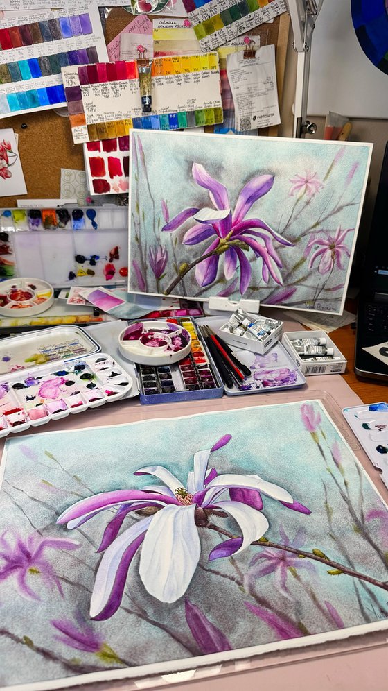 Magnolia watercolor flowers №1