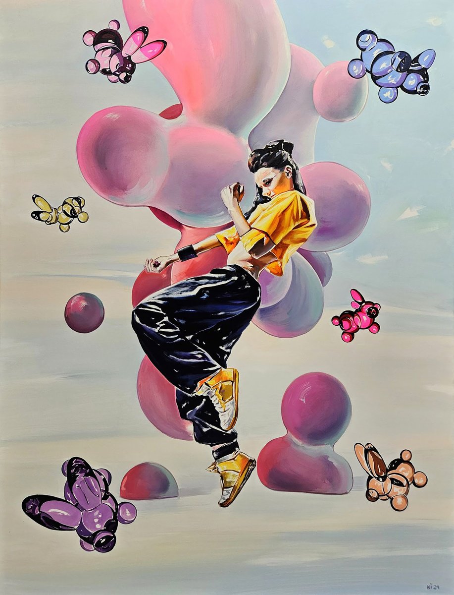 Urban And Pop Oil Painting , Tiktok Girl Dancing - Right Part Of Diptych By Igor Konovalov, 51 X 67, Artwork For Sale On Artfinder