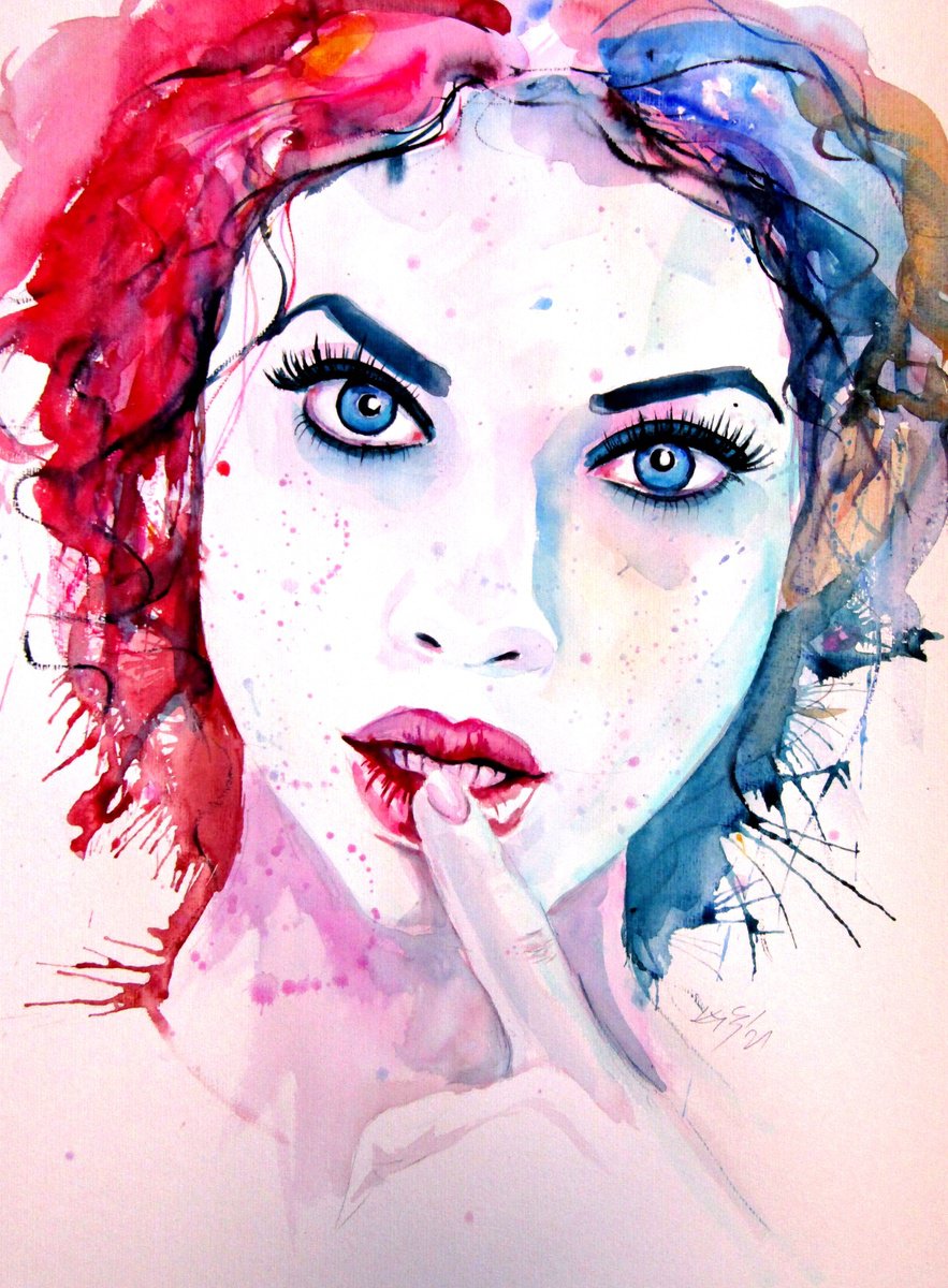 Impressionistic Watercolour , Charming Girl Xi By Kovacs Anna Brigitta, 20 X 26, Artwork For Sale On Artfinder