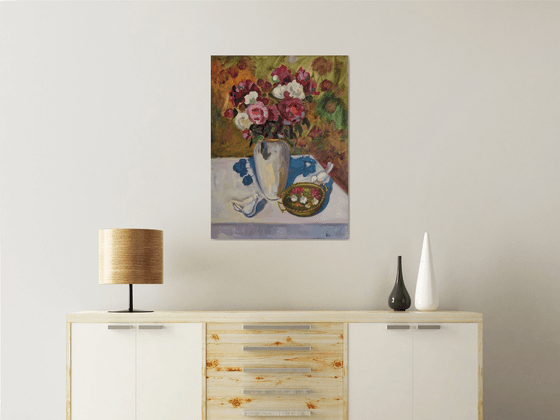 Still-life with flower and birds "Sunny peonies"