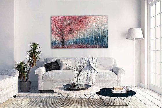 Sakura Original pink abstract tree Tender Light painting Spring blossom Large abstract landscape Cherry Blossom