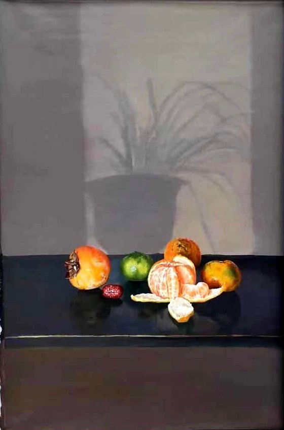 Still life:Persimmon and orange