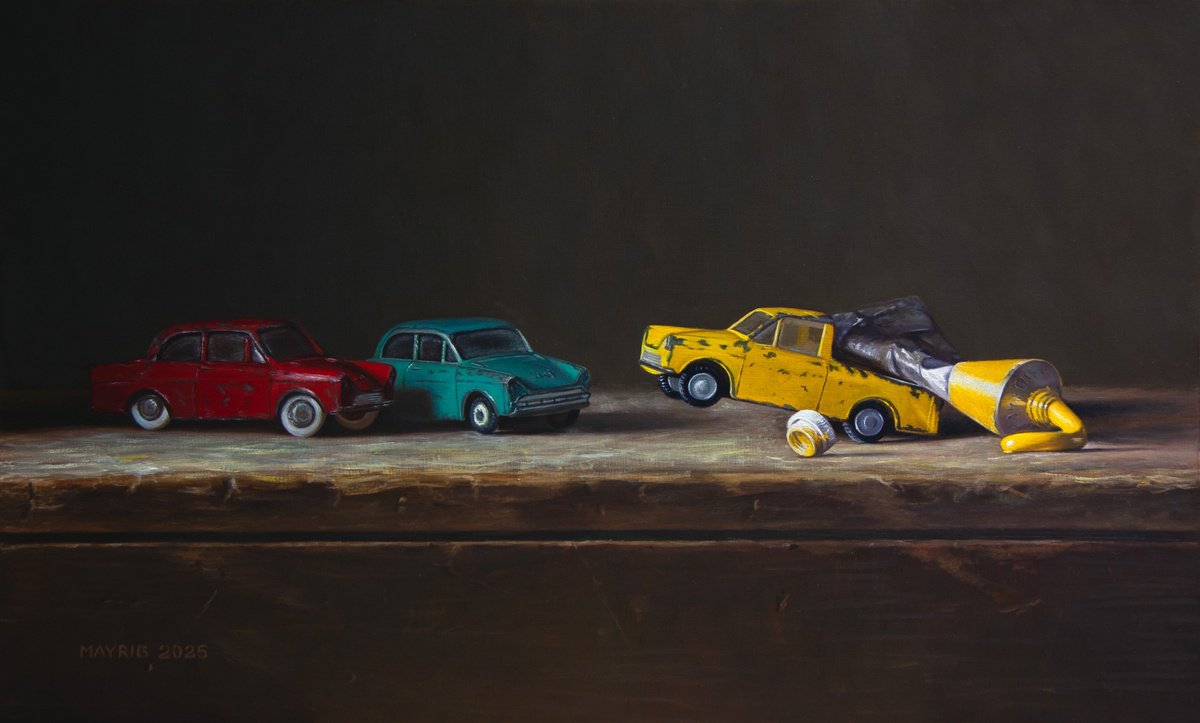 Photorealistic Still Life Oil Painting By Mayrig Simonjan, 24 X 15", Yellow It Is..., Original Artwork