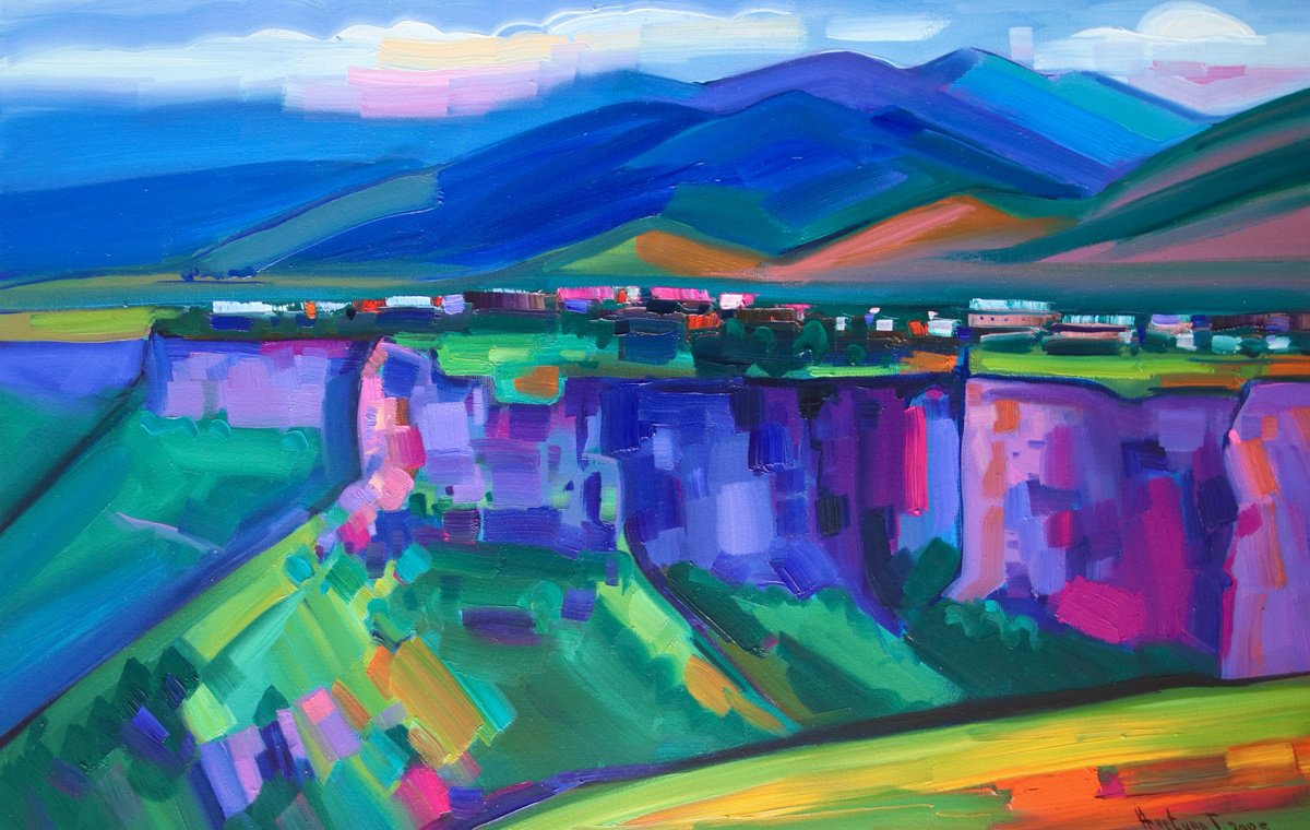 Impressionistic Landscape Oil Painting By Tigran Avetyan, 28 X 18", Landscape In Lori, Original Artwork
