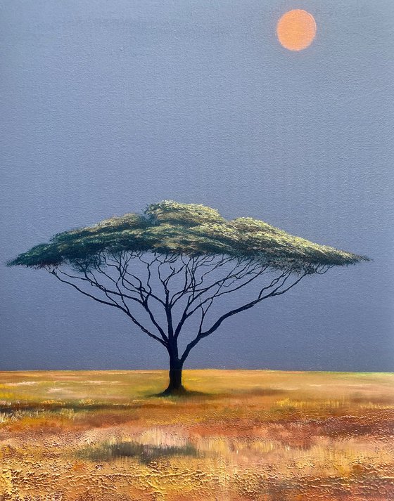 'Acacia Tree in a surreal landscape'. Oil Painting on canvas.