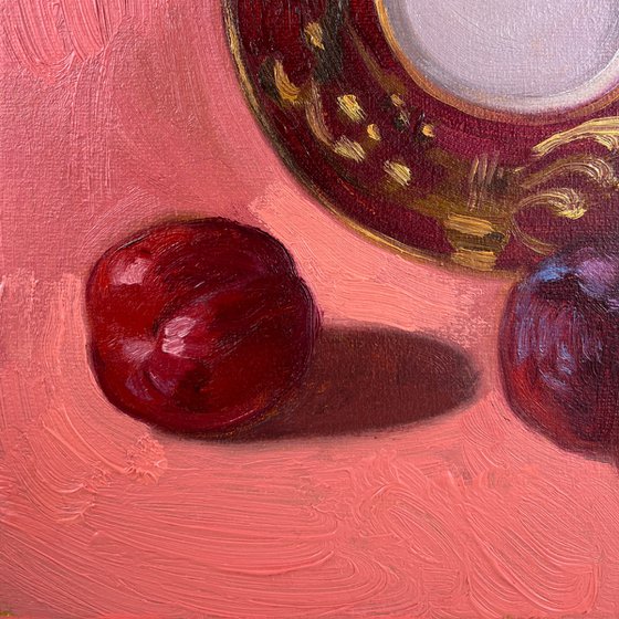 Still Life with plums and Limoges plate