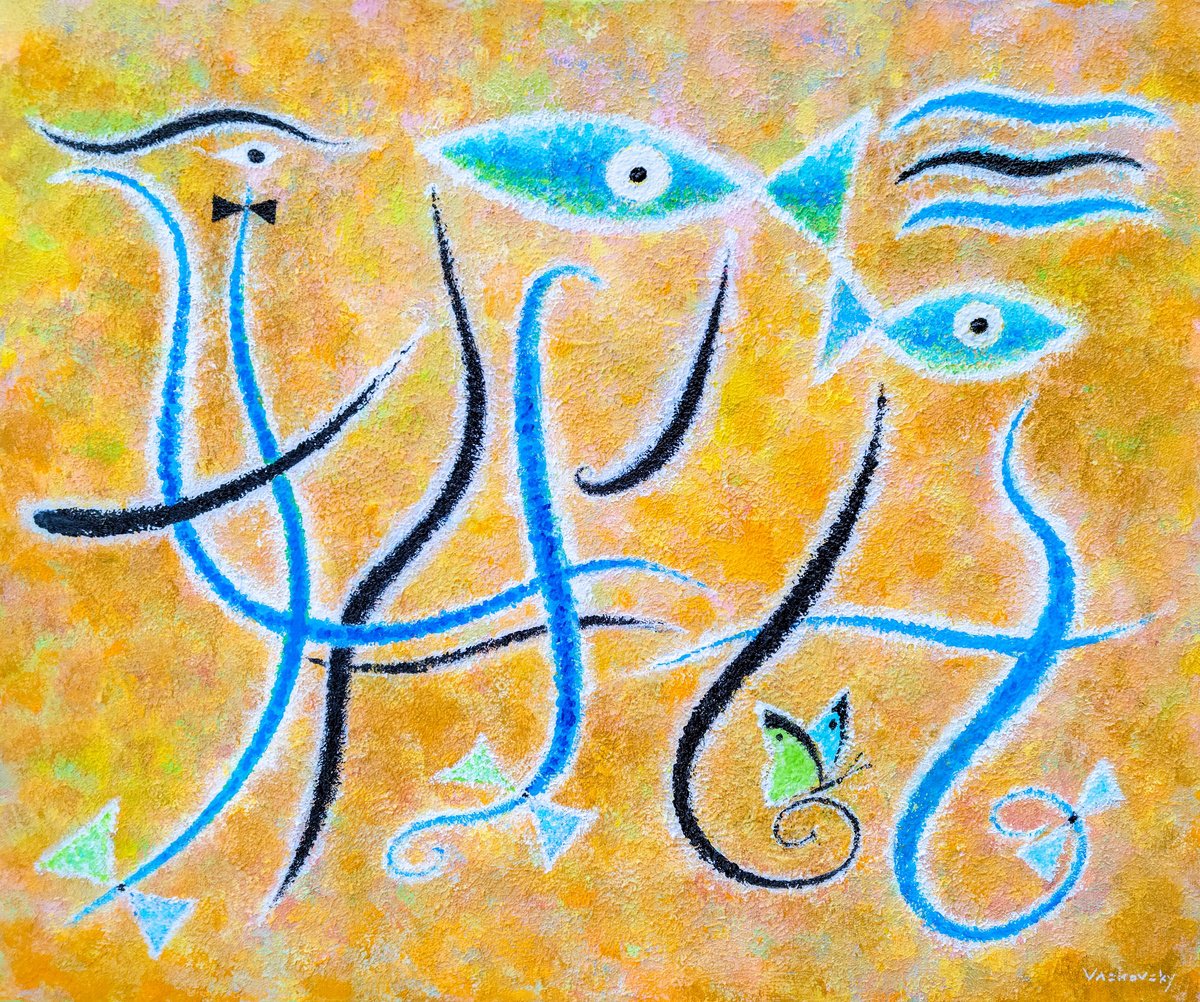 Organic Abstract Acrylic Painting By Vadim Vaskovsky, 24 X 20", Octopus Kindus, Original Artwork