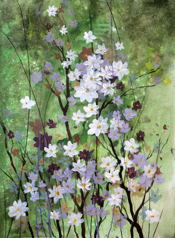 Flowers of trees.  Watercolor, acrylic on paper 42*30
