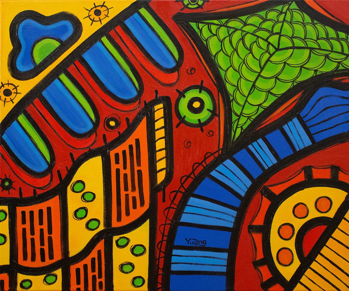 Organic Abstract Oil Painting By Yue Zeng, 25 X 22", Playground Red, Original Artwork